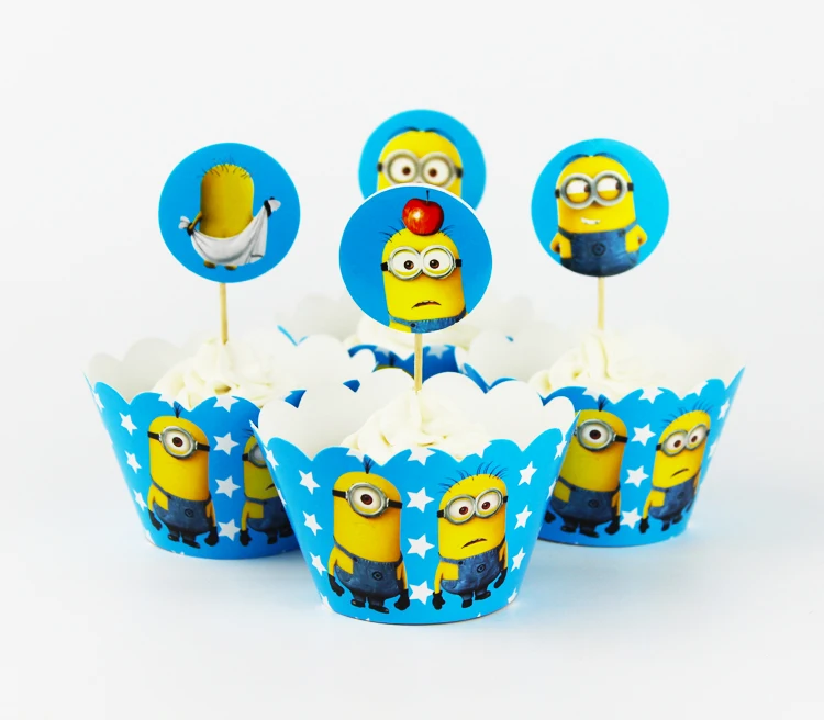 

24pc Despicable Me Party Paper Cupcake wrappers toppers for kids birthday party decoration cake cups (12pcs wraps+12pcs toppers)