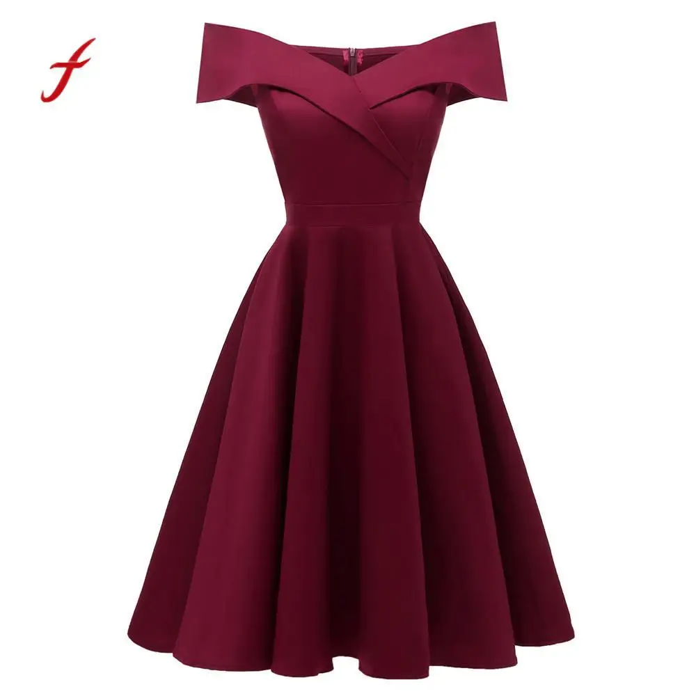 

2018 feitong brand Women Vintage Princess Floral Lace Cocktail sexy slash neck Party Aline Swing Dress US CPMA HOT Dropshipping