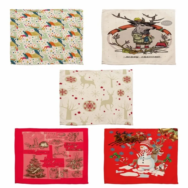 40x32cm Christmas Tree Snowman Printed Placemats Dining Tables Cotton Linen Cloth Coffee Tea Cup Pad Kitchen Placemat for Table