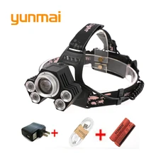 Yunmai USB 15000 люмен 5 светодиодные фары XML-T6+ 4Q5 глава фонарик свет лампы Перезаряжаемые 18650 Батарея фары для кемпинга Пеший Туризм