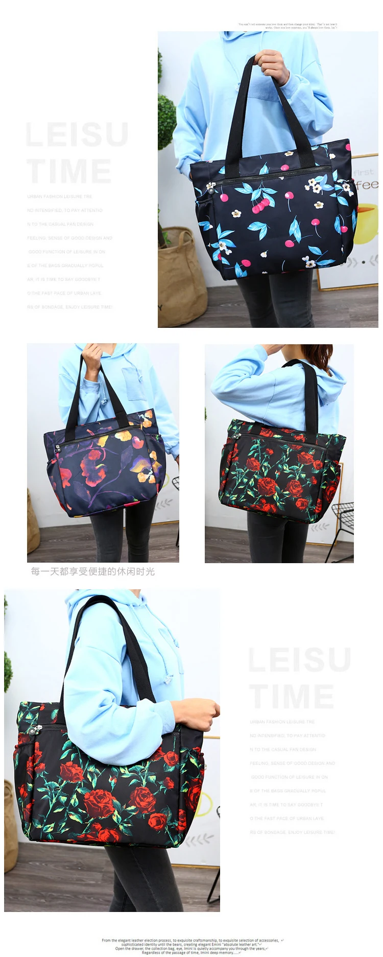 Floral Big Shoulder Bag Lightweight Large Capacity Casual Bag Waterproof Oxford Rural style Handbag Women Fashion Travel Bag best Women's Bags