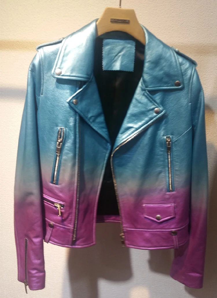 arlene sain Women The new High end custom gradient sheep skin locomotive version of the leather