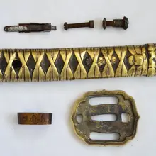 Винтажный медный латунный фитинг Guard Tsuba Fuchi Kashira Menuki для японской армии NCO Меч Набор для катаны