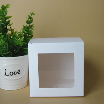 

50pcs- Square White Paper Gift Box with PVC Window for Packing Toys Candle DIY Crafts