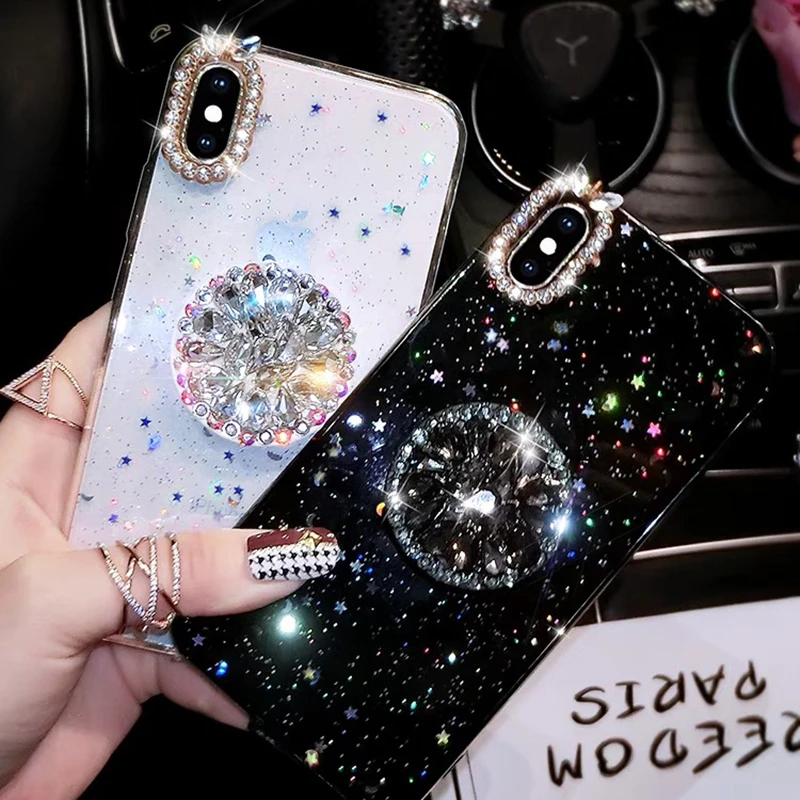 

Glitter marble diamond ring holder silicone phone case for iphone 7 8 6 S plus X XR XS 11 Pro MAX for samsung S8 S9 S10 Note 8 9
