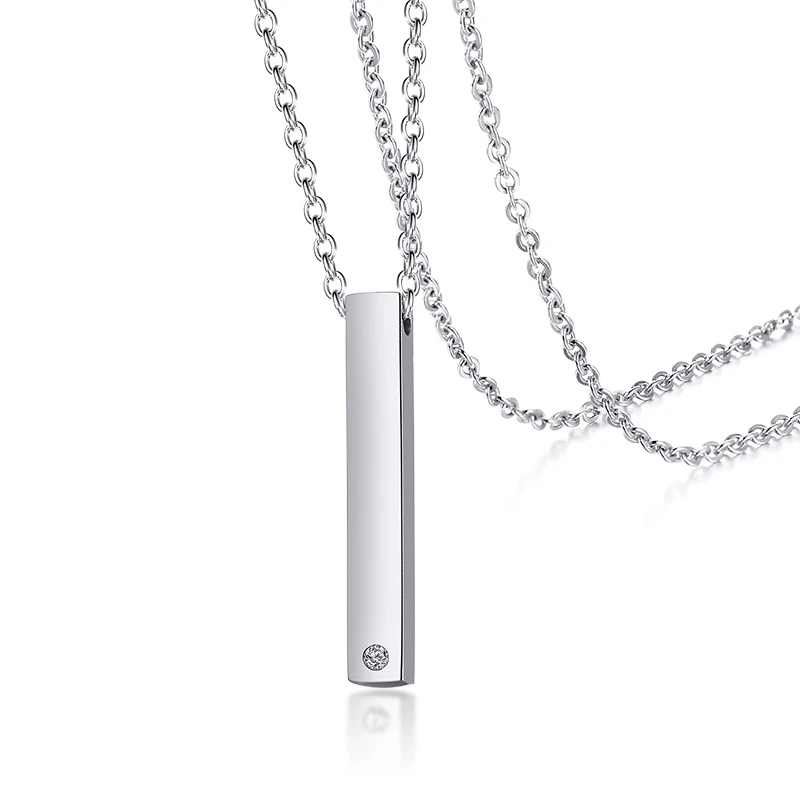 

Column Bar Name CZ Pendant Necklace for Men Stainless Steel Rectangle Geometric Tube Choker Male Jewelry 20 inch