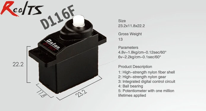 

RealTS One piece Batan D116F 2.2kg dual ball bearing digital servo for rc car rc boat rc airplane
