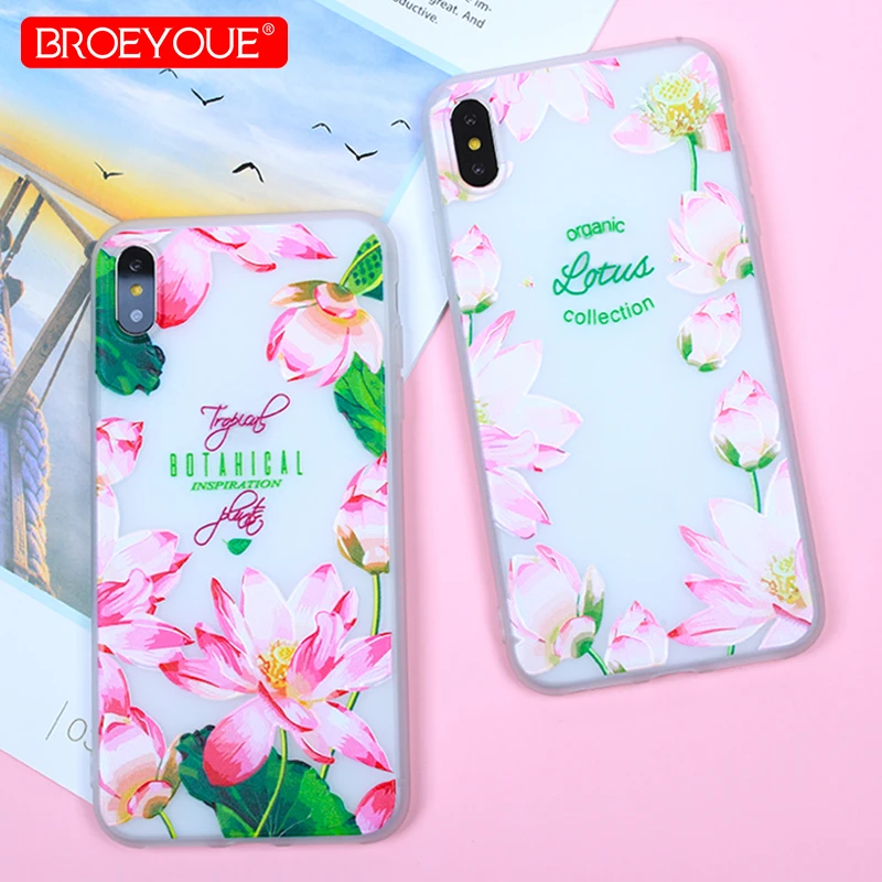 

Relief Case For iPhone XS Max Soft TPU Silicone Cover Lotus Flower Transparent Thin Shockproof Back Phone Case For iPhone XS Max