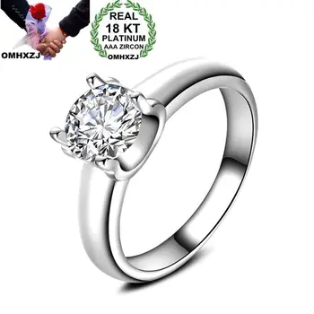 

OMHXZJ Wholesale Personality Fashion OL Woman Girl Party Wedding Gift White Simple AAA Zircon 18KT White Gold Ring RN84