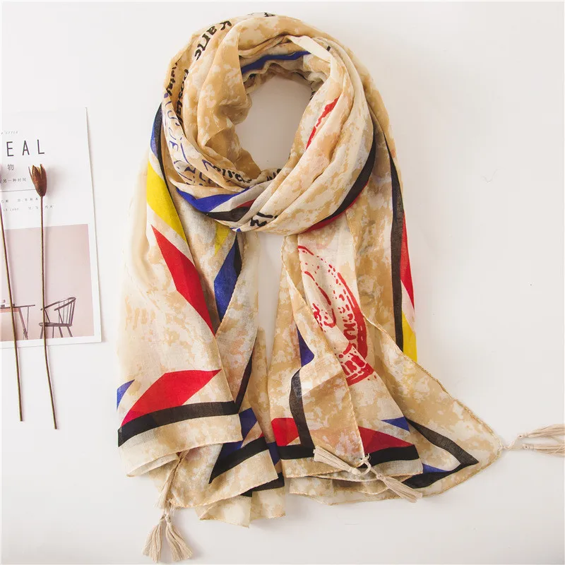 Женская мода Геометрическая кисточка шаль из вискозы шарф Печать Echarpe Foulard Femme