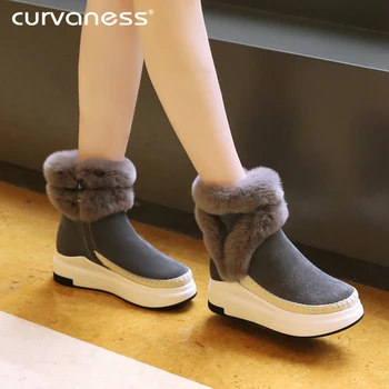 

Curvaness Women Ankle Boots Suede Real Leather Fashion Fur Zipper Wedges Shoes Woman Platform Winter Boots Female Footwear