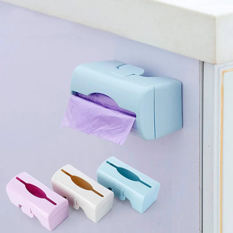 

Wall-mounted Colorful Home Storage Box Container 11.5x5x5.5cm 1PC Plastic Storage Box Kitchen Bathroom Garbage Bag Organizer