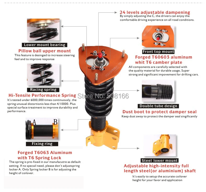 24 способа регулируемые амортизаторы для SUBARU WRX GDB GDA 2002-2007 амортизаторы пружина койловер демпфер силы спереди и сзади Верхнее Крепление