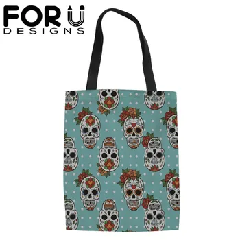 

FORUDESIGNS Tote Casual Women's Shopping Bags 3D Cool Skull Potion Prints Female Shoulder Bags Totes Beach Bag Woman Handbags