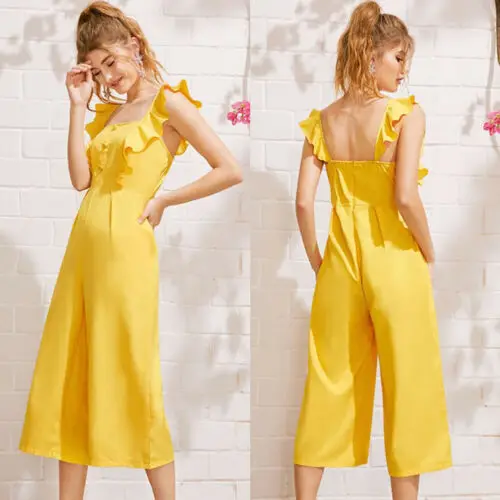 

Womens Sleeveless Square Neck Loose Long Jumpsui Woman Back ZIpper Romper Casual Clubwear Bodysuit Summer Streetwear Solid Color