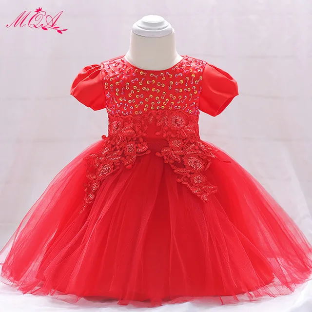 

MQATZ New Baby Girl Dress 6-24M Red And Pink Bow Ball Gown Baby Girls Birthday Dresses Vestido Infant Baptism Christening Dress