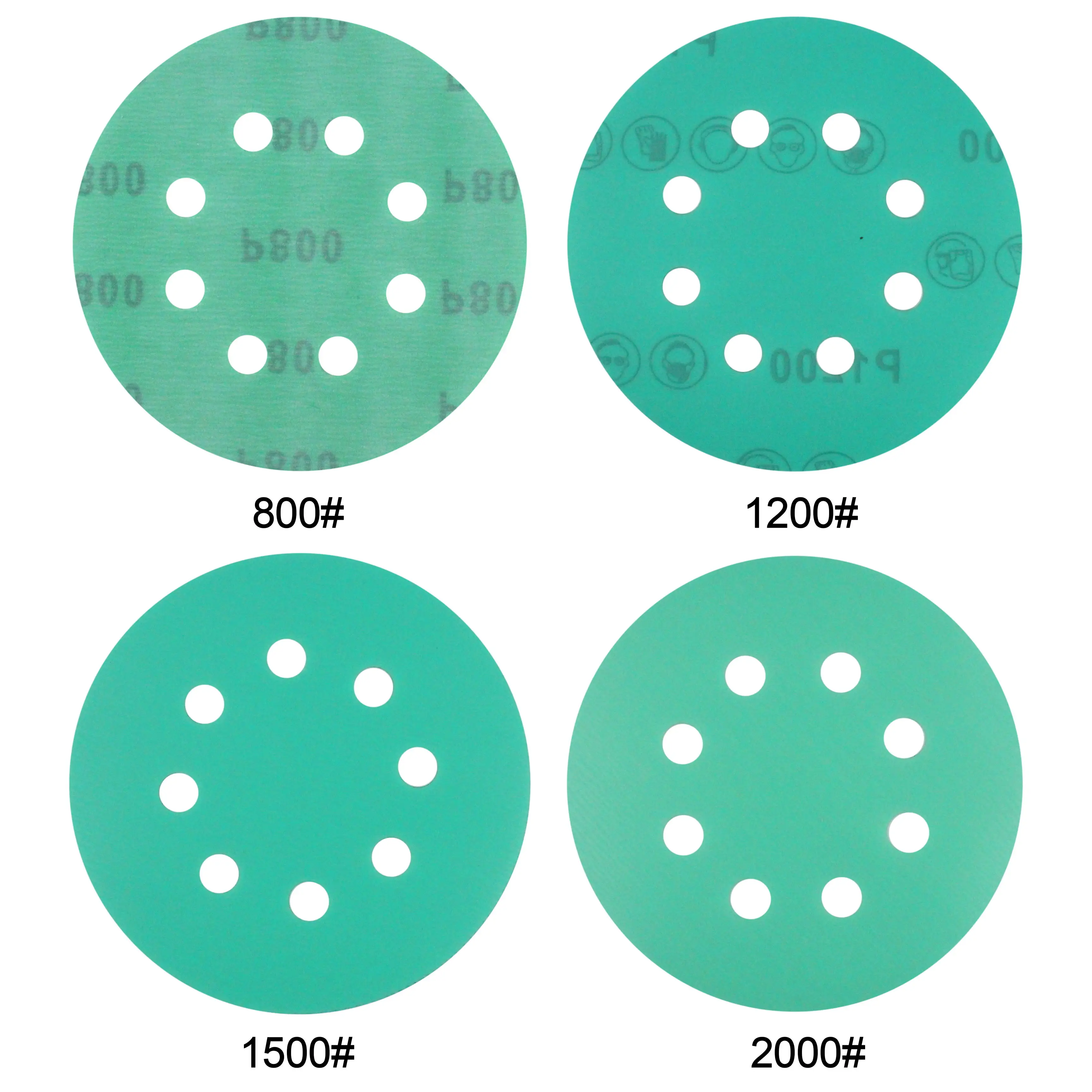 MAXMAN 10 шт. 5 дюймов 8 отверстий наждачная бумага 60-2000 гритс зеленая пленка шлифовальный диск Флокирование водный Песок Сухой/влажный шлифовальный