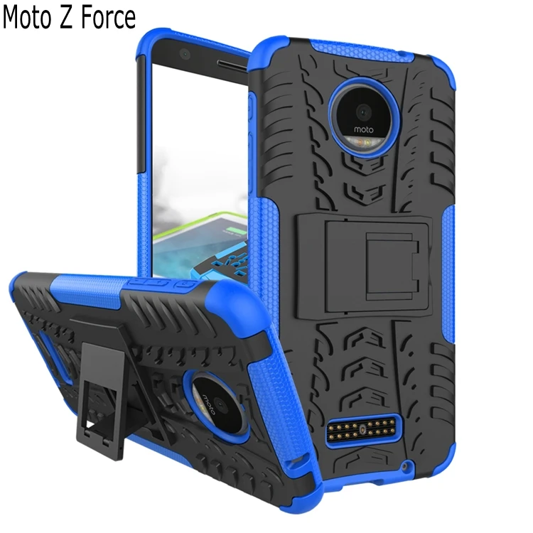 

Heavy Duty armor stand with Protective Double Color ShockProof Cover case for Motorola Moto Z Force + screen film