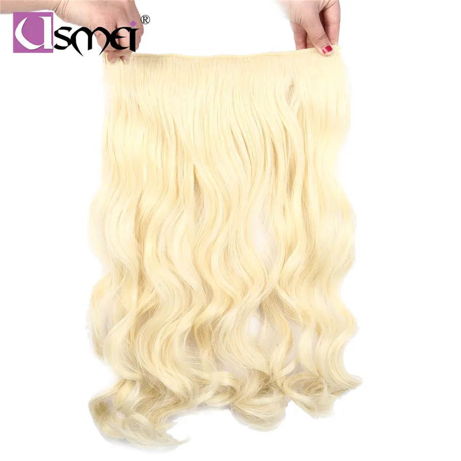 USMei 24inch 60cm muiti color black blonde women hair faus false hairpiece synthetic clip in one piece hair extensions