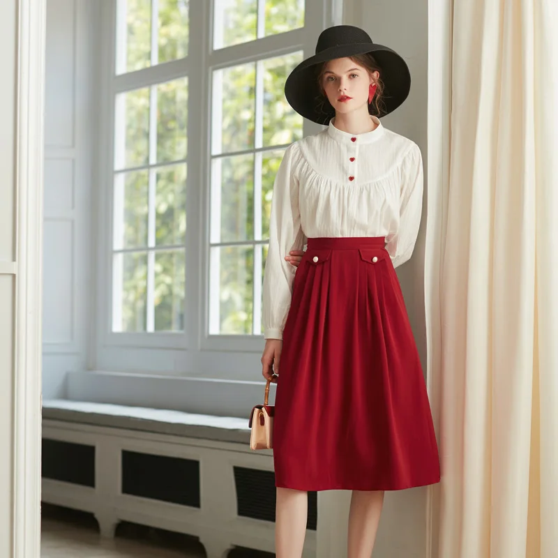 Damas Falda 8359 Cintura Nuevo Mujeres Vintage Faldas Estilo Alta Forro Con Red rose Otoño Negro Rojo 2018 Larga Negro wPvqfngfZ