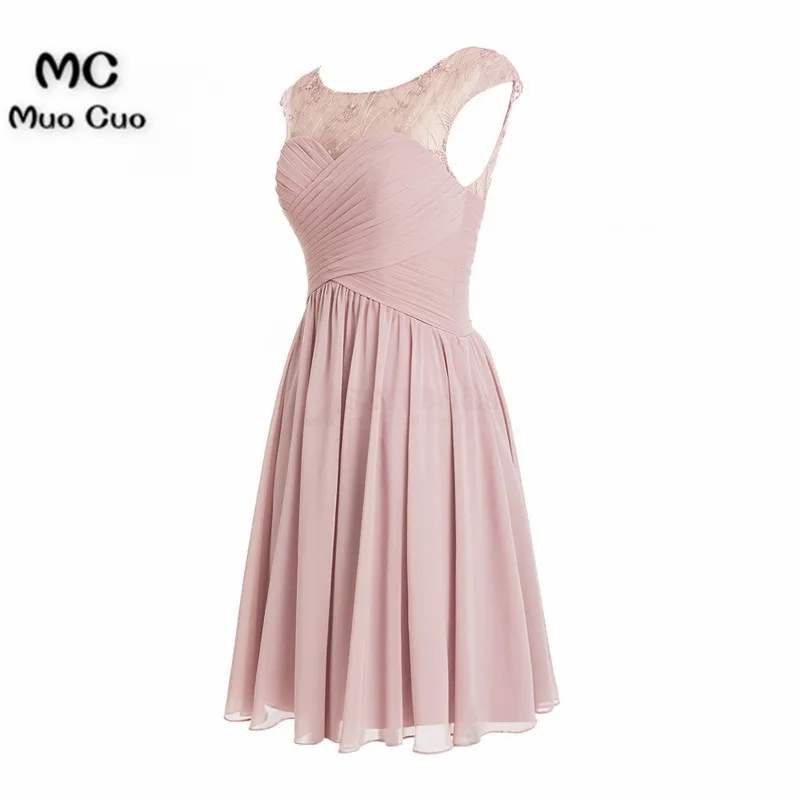 A-line Scoop Chiffon Cap Sleeves Pink Short Prom Dresses Homecoming Dresses3