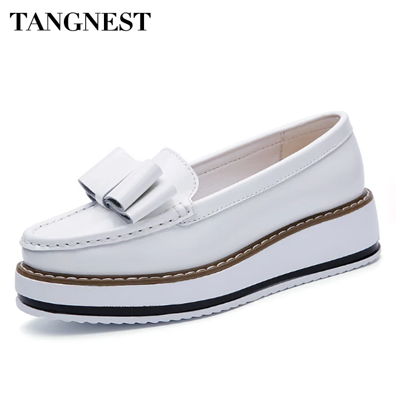 Tangnest Women Flat Platforms Shoes New Spring Split Leather Slip on