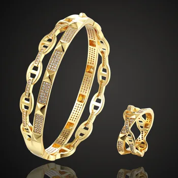 

Zlxgirl jewlery Hollow Copper bangle and ring jewelry sets women wedding bridal accessory sets rose gold color bangle sets bijou
