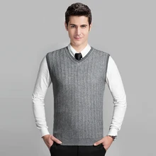 Последний стиль модный серый v-образный вырез без рукавов вязаный узор Мужской кабель свитер жилет