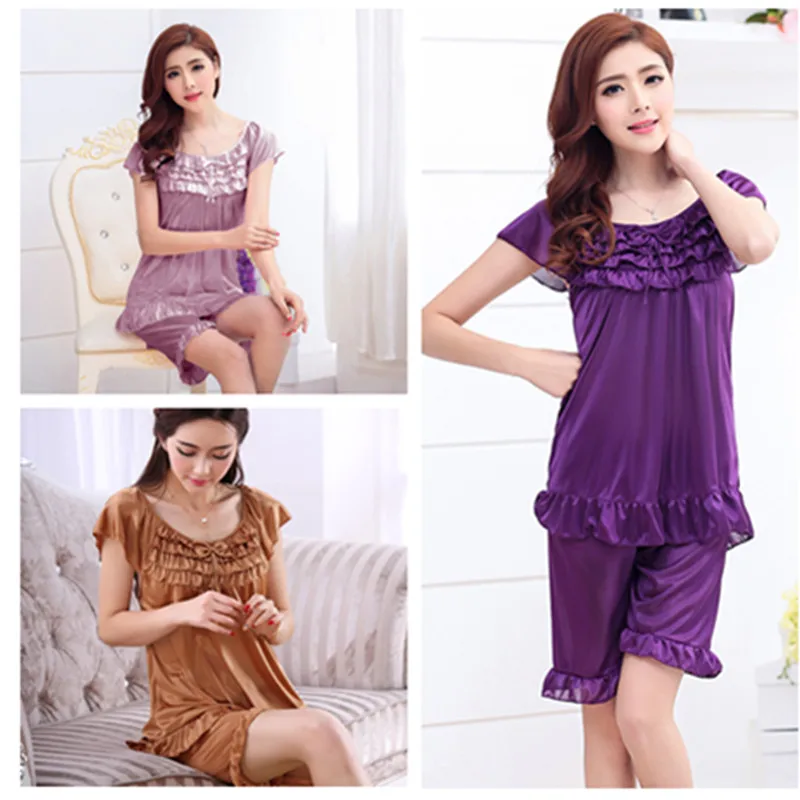 

Silk Sleepwear Night Wear Baju Tidur Malam Wanita Baju Pajamas (Blouse + Pants)
