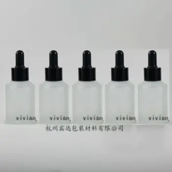 

60ml clear frosted Glass Essential Oil Bottle With (black aluminum ring+white rubber) dropper cap.Essential Oil Container