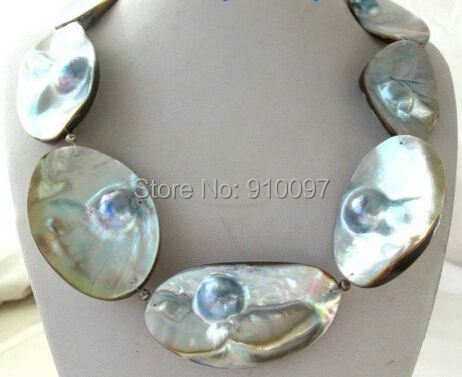 

LHX54013>>>>Large Gray Blue Brown Rainbow Mabe Blister Pearl Necklace