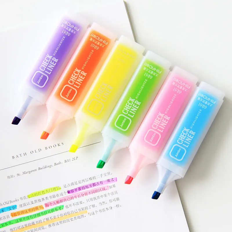 Highlighters Pen,Fluorescent Blue Pink Yellow Green Orange Purple