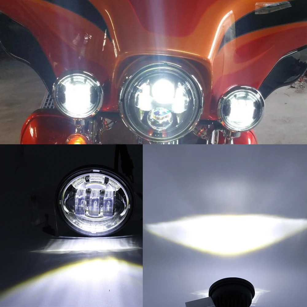 2PCS Chrome Black 4.5 Inch LED Passing Light Spot Driving Lamp LED Fog Lights for Harley Davidson Motorcycles 4.5 Lights (47)