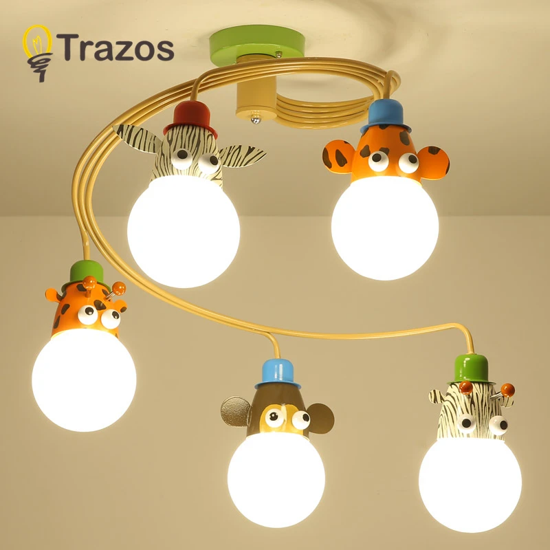 TRAZOS Мультфильм Led Детская люстра освещение для детской комнаты ткань абажур Люстра для мальчиков Спальня блеск для девочек Lustresa