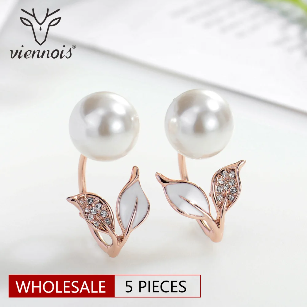 

Viennois Trendy Rose Gold Color Simulated Pearl Stud Earrings For women Sweet Romantic Rhinestone Elegant Party Female Earrings
