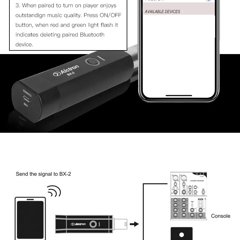 Alctron BX-2 Портативный беспроводной Bluetooth V4.0 приемник XLR интерфейс аудио усилитель конвертера аудио приемник plug and play