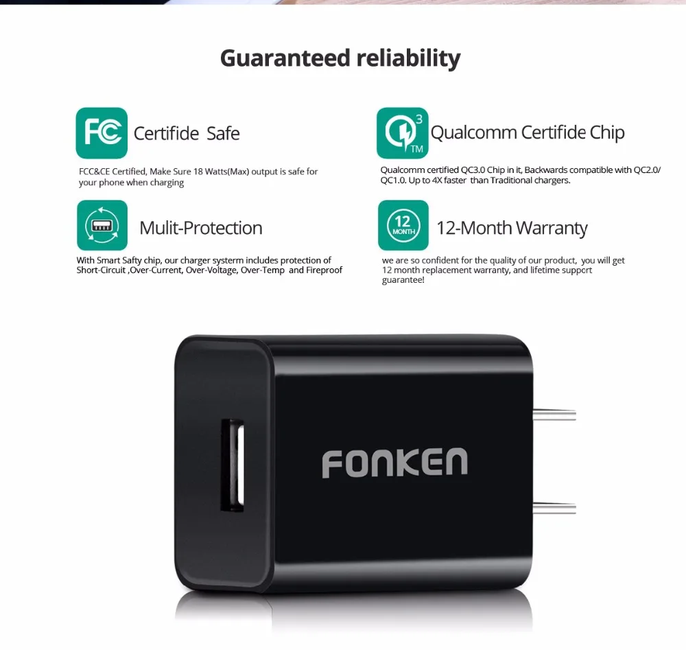 FONKEN QC3.0 USB зарядное устройство для телефона адаптер 18 Вт портативный быстрая зарядка Разъем для смартфона США штекер телефона USB адаптер зарядное устройство для путешествий