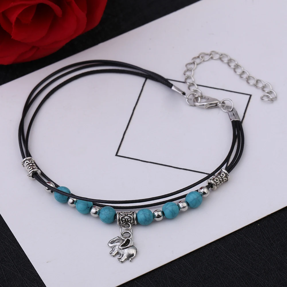 

Boho Elephant Pendant Charm Multi Layers Bead Ankle Bracelet Beach Foot Chain
