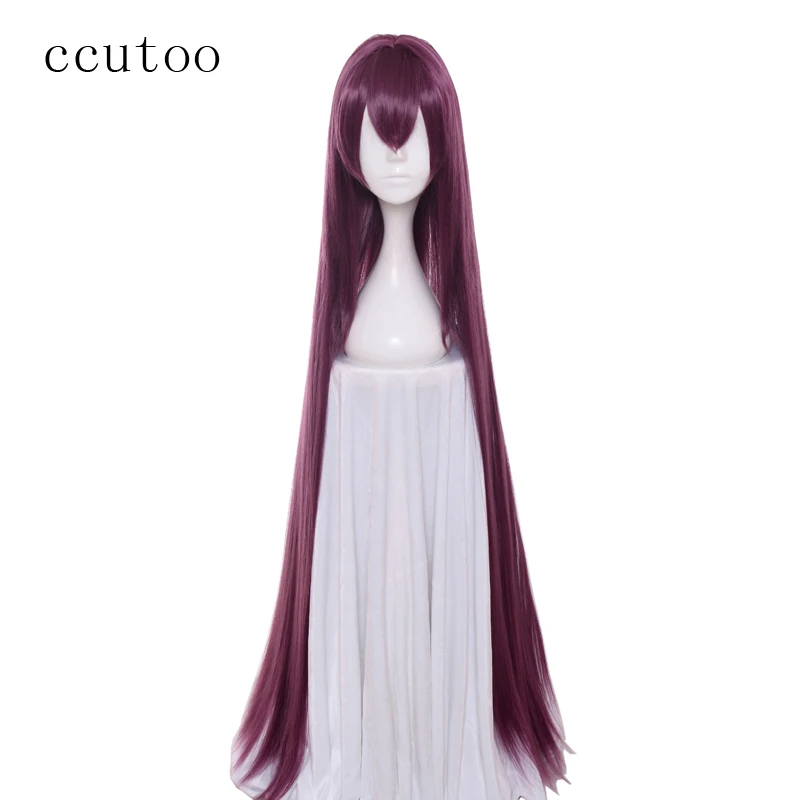 

ccutoo 110cm Dark Red Fate/Grand Order Scathach Long Straight Synthetic Hair Cosplay Wig Heat Resistance Fiber