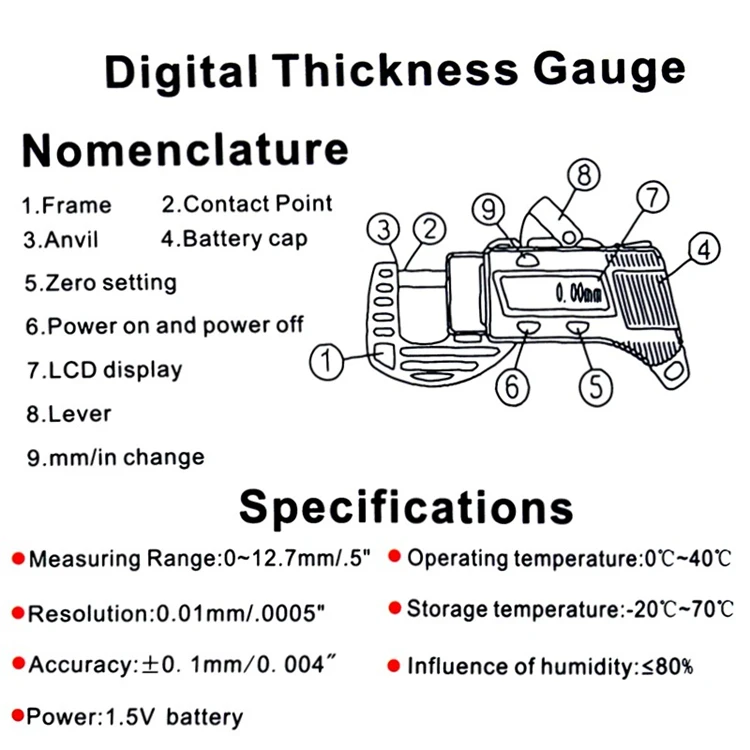 ЖК цифровой толщиномер Электронный штангенциркуль метр 0-12,7 мм 0,01 мм углеродное волокно композитные резиновые ткани ширина измерительные инструменты