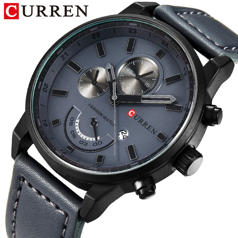 

Curren Japan Movement Waterproof 3 Dial Calendar Military Men Sport Wristwatch Creative Cool Black Real Business Quartz Watches