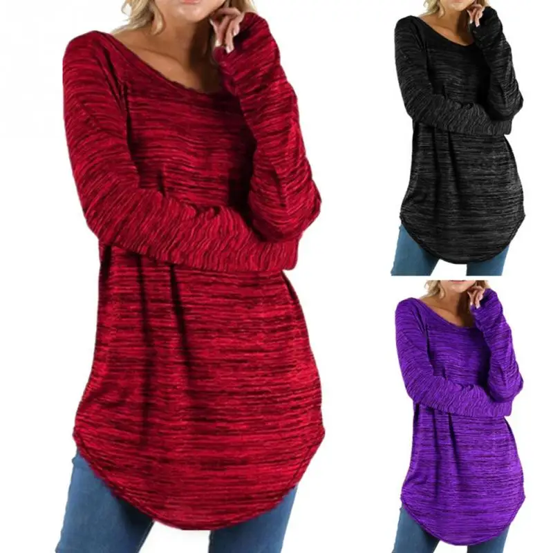 

2019 New Autumn Spring Tops Women Party Long Sleeve Cotton Loose Crew Neck Simple Pullover T-shirt