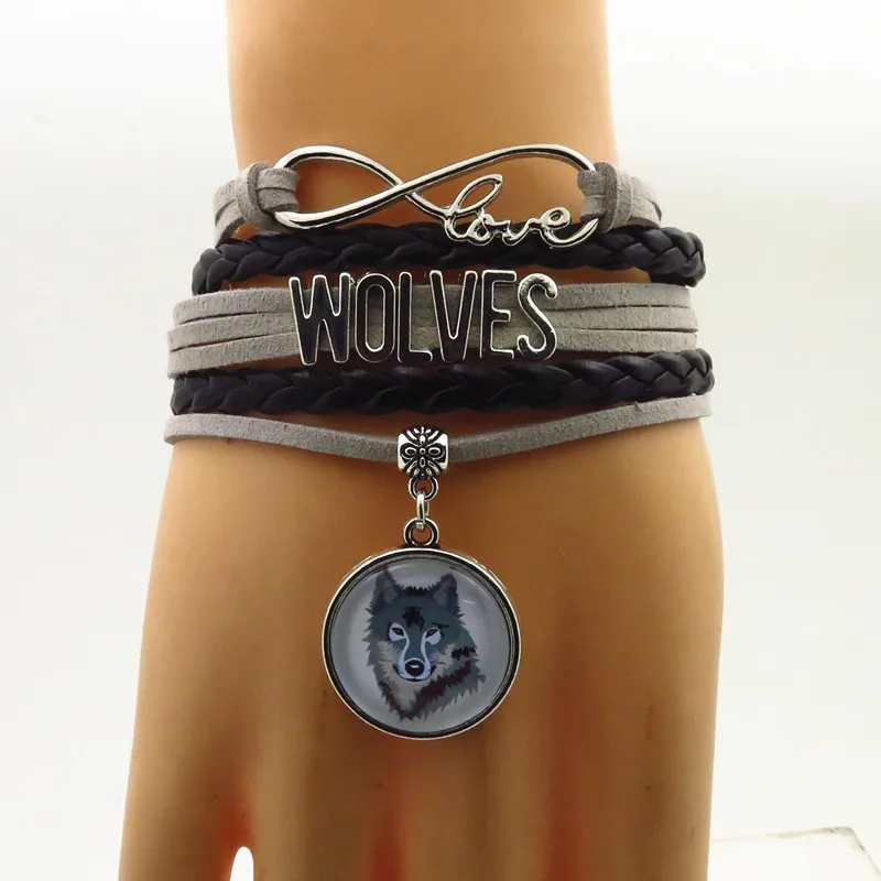 

love wolves bracelets charm wolf bracelet grey rope black leather bracelet for woman and man