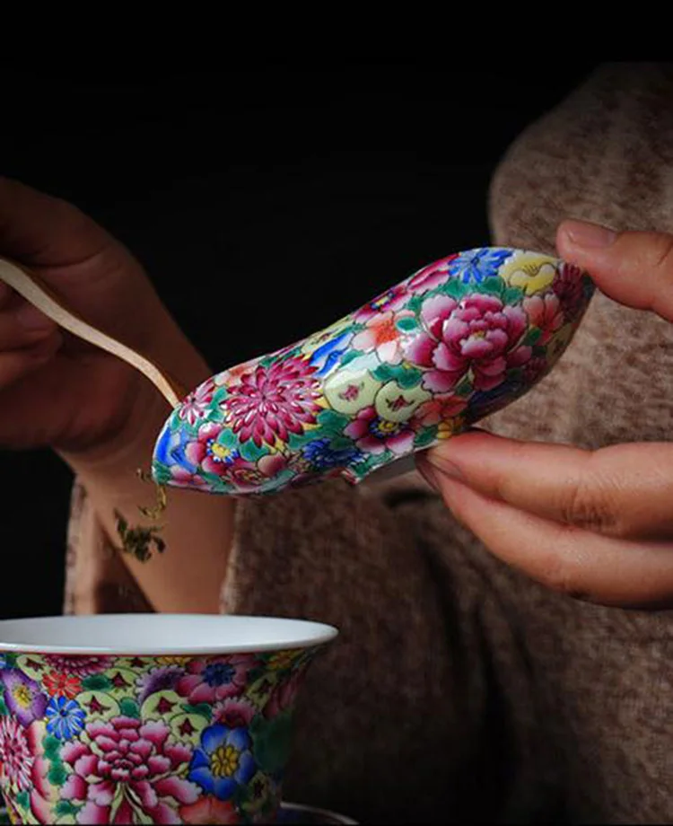 Цзиндэчжэнь бутики famile Роза фарфоровые цветы ложки для чая Ложка для чая и кофе Китай керамический чайный набор кунг-фу ча он Лопата