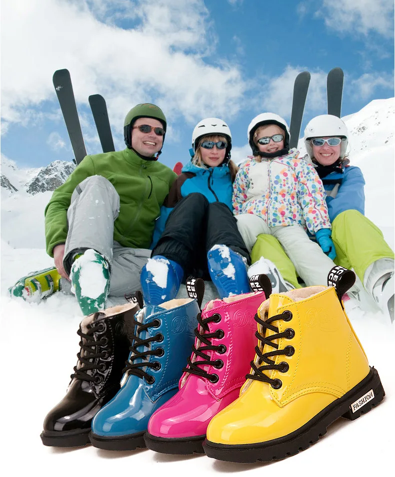 inverno crianças sapatos de couro do plutônio prova dwaterproof água martin botas crianças botas de neve marca meninas meninos sapatos de borracha moda tênis novo