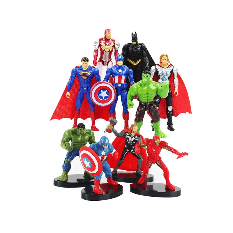 6 pièces/ensemble 8-10cm Super héros les Avengers jeu de figurines d'action jouets homme de fer batman Thor superman Spiderman Captain America Hulk