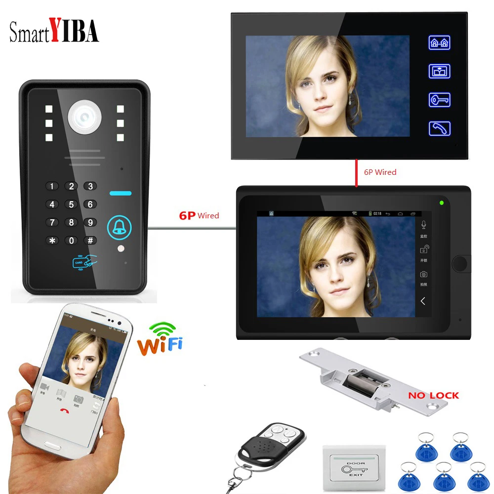 

kkSmartYIBA7" IR Cut Night Vision Home Security NO Lock System Door Camera WIFI Wireless Intercom Video Doorbell ID Code Keypad