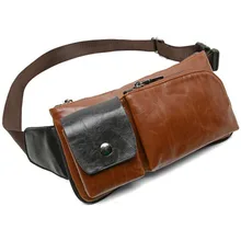 Vintage En Cuir Hommes Taille Pack sac Ceinture sacs Bourse Mobile Téléphone cas Poche Pochette Cross Body Épaule Poitrine Sac Pas Cher Prix P081