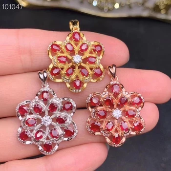 

natural red ruby gem Pendant natural gemstone pendant necklace S925 silver Fashion geometry Flower Women girl gift fine jewelery