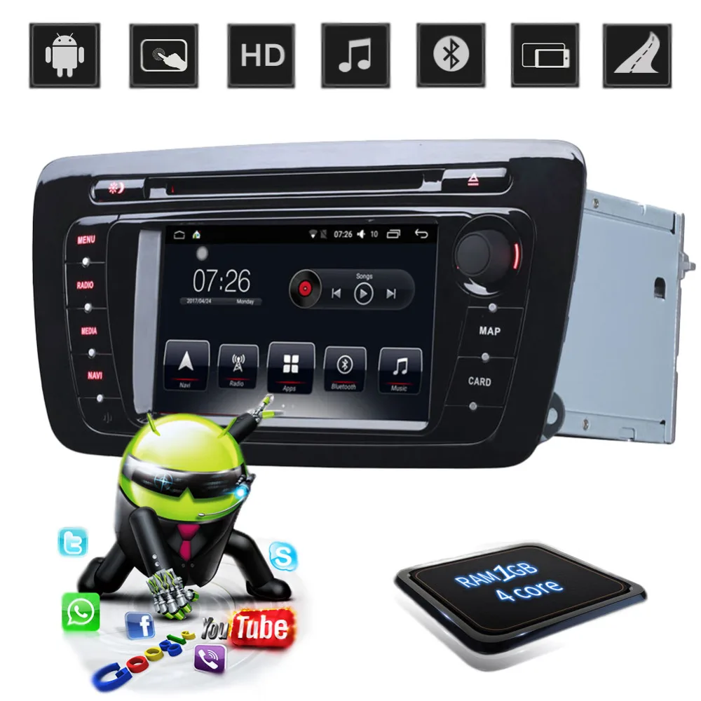 

Car DVD Player Stereo Radio Android 6.0 Bluetooth 6.2" Touchscreen 64Bit Quadcore 2GB/32GB GPS Navigation for Seat Ebilza